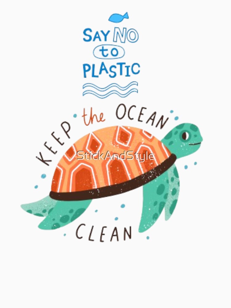 Ocean Clean ,  Cute Turtle Eco Message . by  StickAndStyle