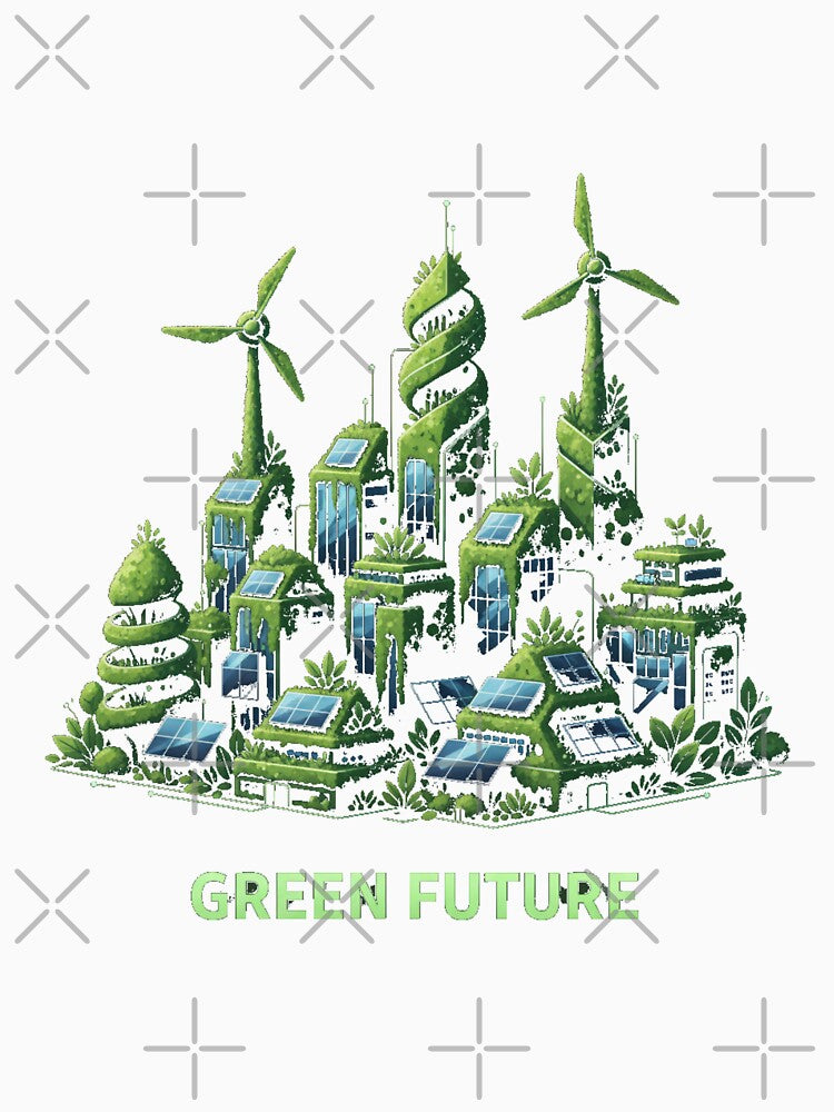 Green Future Solarpunk City Skyline Vector by FiveBlessings
