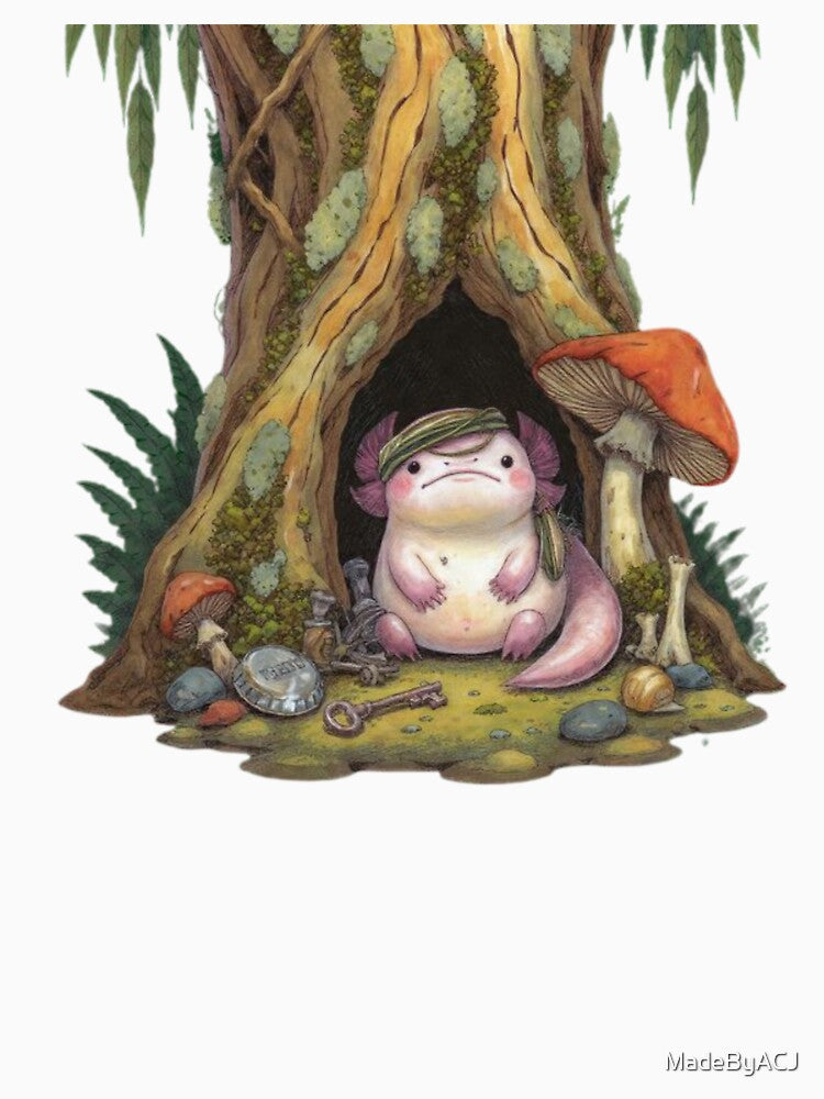 Trinket Keeper Axolotl – Goblincore Forest Spirit With Keys & Mushrooms by MadeByACJ