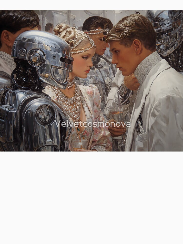 Elegant Man and Android at a Party | Futuristic Glamour Art by Velvetcosmonova