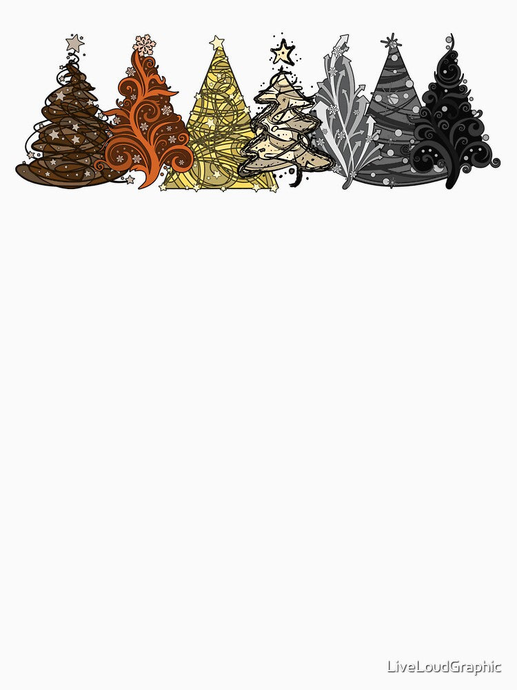 Row of Seven Gay Bear Pride Flag Christmas Trees Vector by LiveLoudGraphic