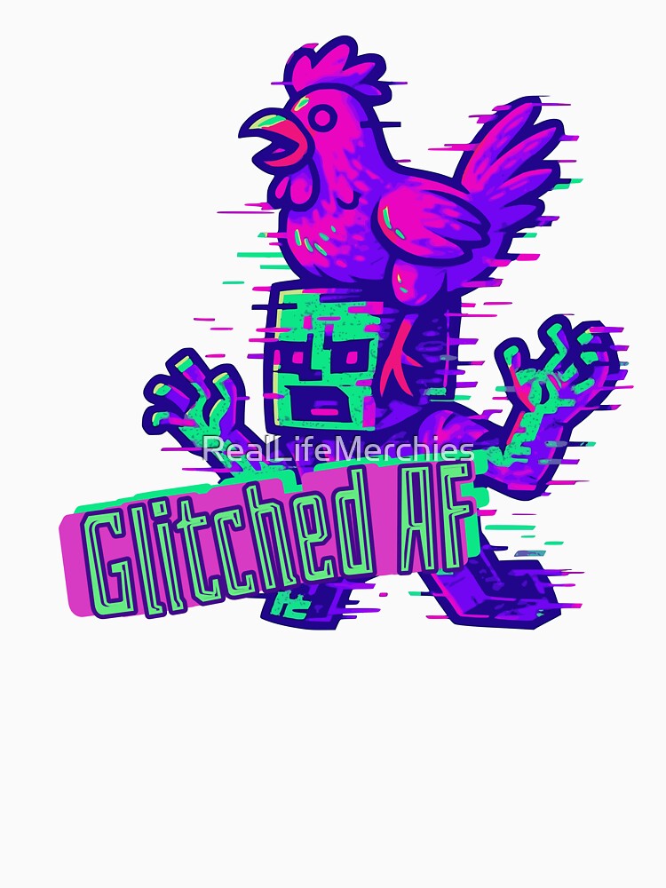 Chicken Jockey Glitched AF – Funny Pixel Gamer Glitchcore Shirt by RealLifeMerchies