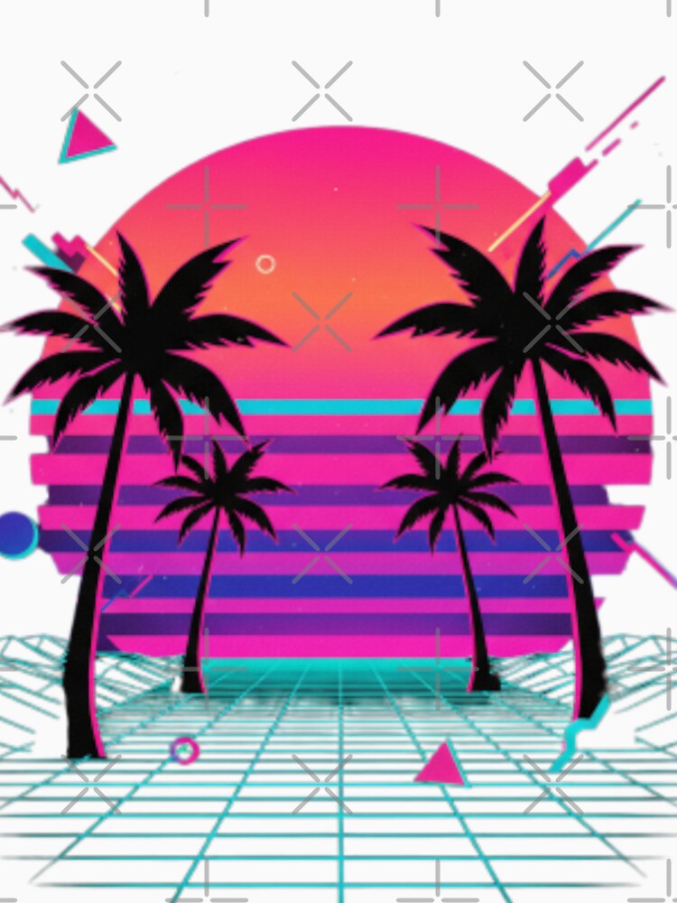 80s Vaporwave Sunset - Palm Trees Retrowave Grid by Kainotomia