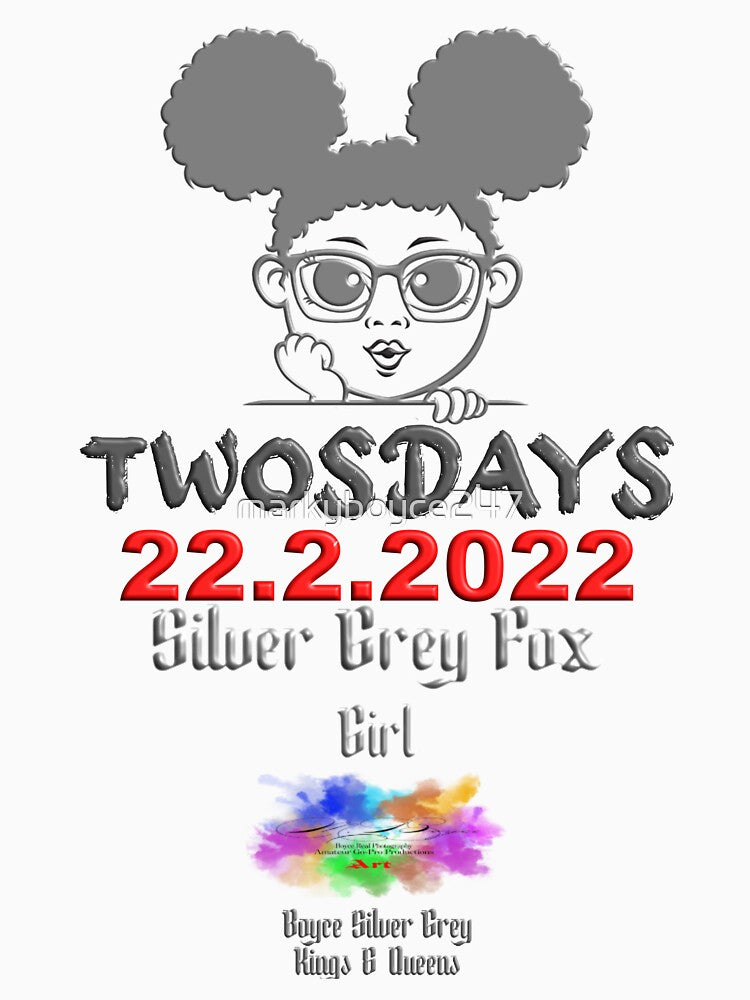 Happy Tuesday silver grey fox girl (dark logo on light top) one-time event by markyboyce247