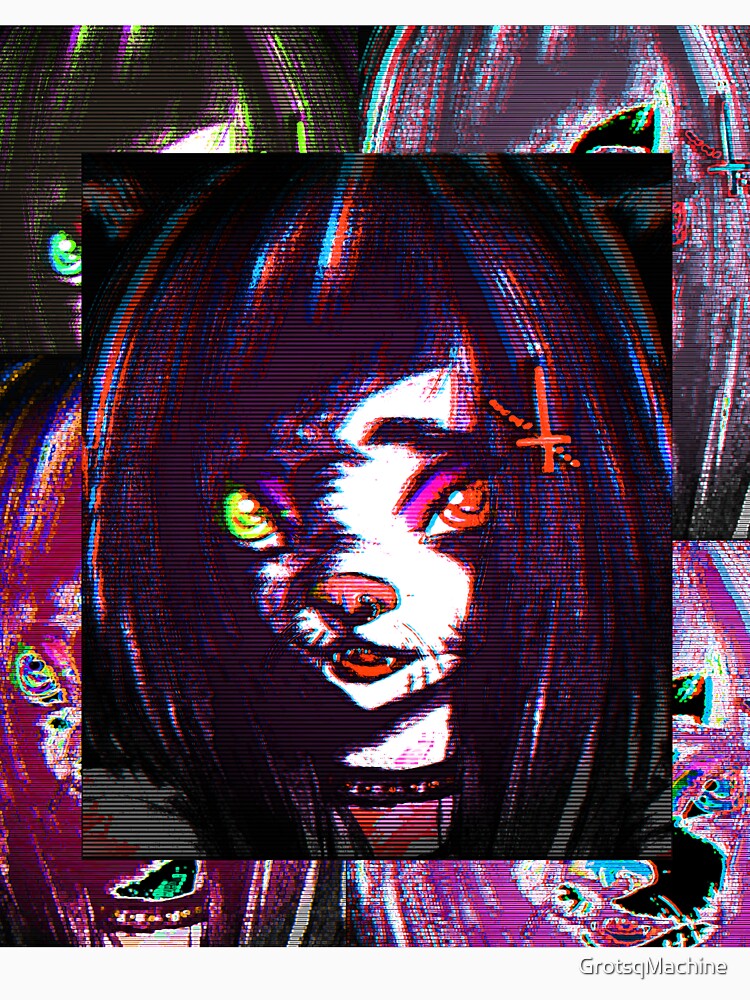 Goth Furry Cat Girl Close Up Glitch Analogic Aesthetic by GrotsqMachine