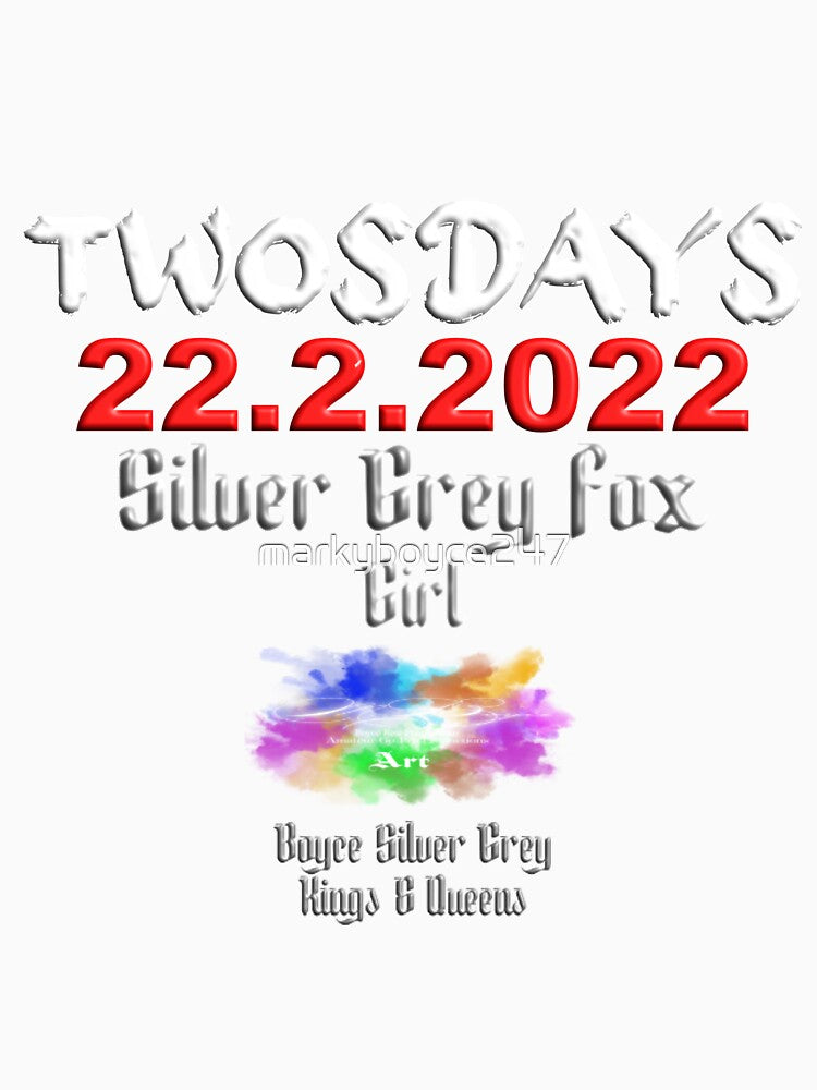 Happy Twosday one-time event Silver grey fox girl.(light  logo on light top) by markyboyce247