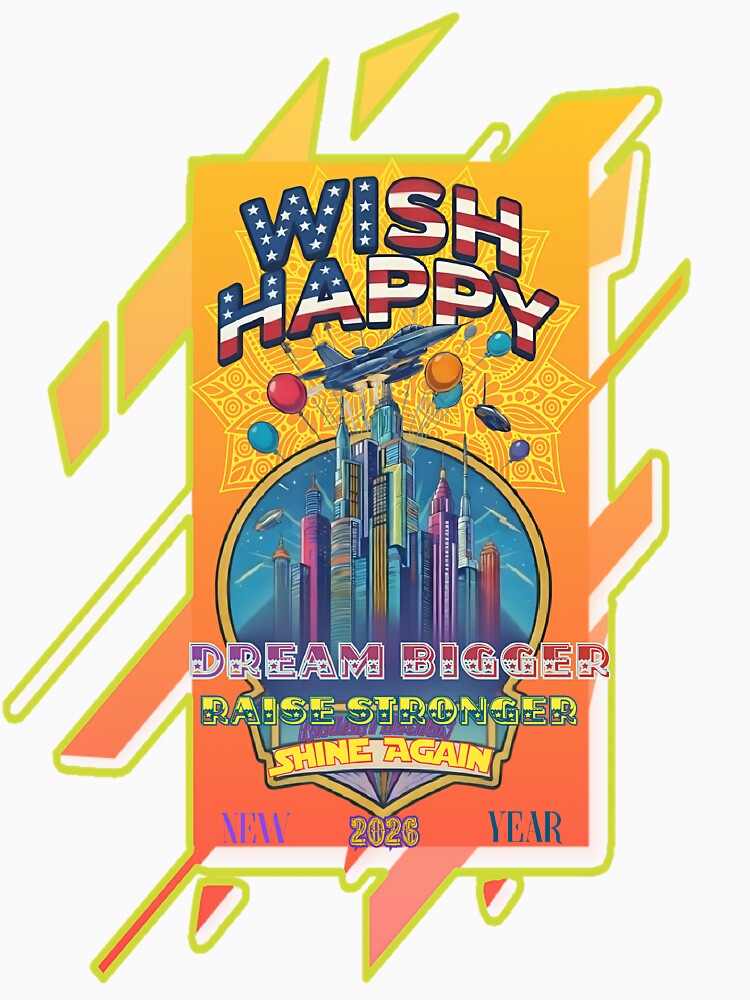 New Year 2026 Wish Happy - Dream Bigger Motivational Cityscape Art by RajaArtDesign