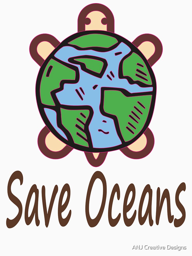 Save The Oceans Marine Life Stop Plastic Sea Turtle Design by ANJ Creative Designs