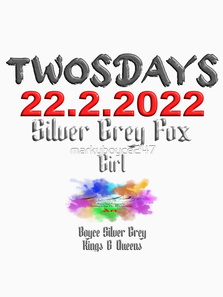 Happy Twosday one-time event Silver grey fox girl.(Dark logo on light top) by markyboyce247
