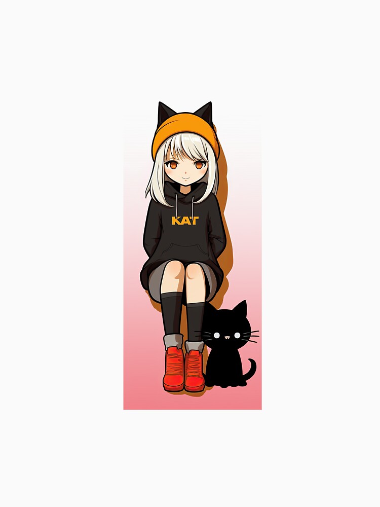 anime girl with a cat, cartoon bold outlines by AI Gizmo