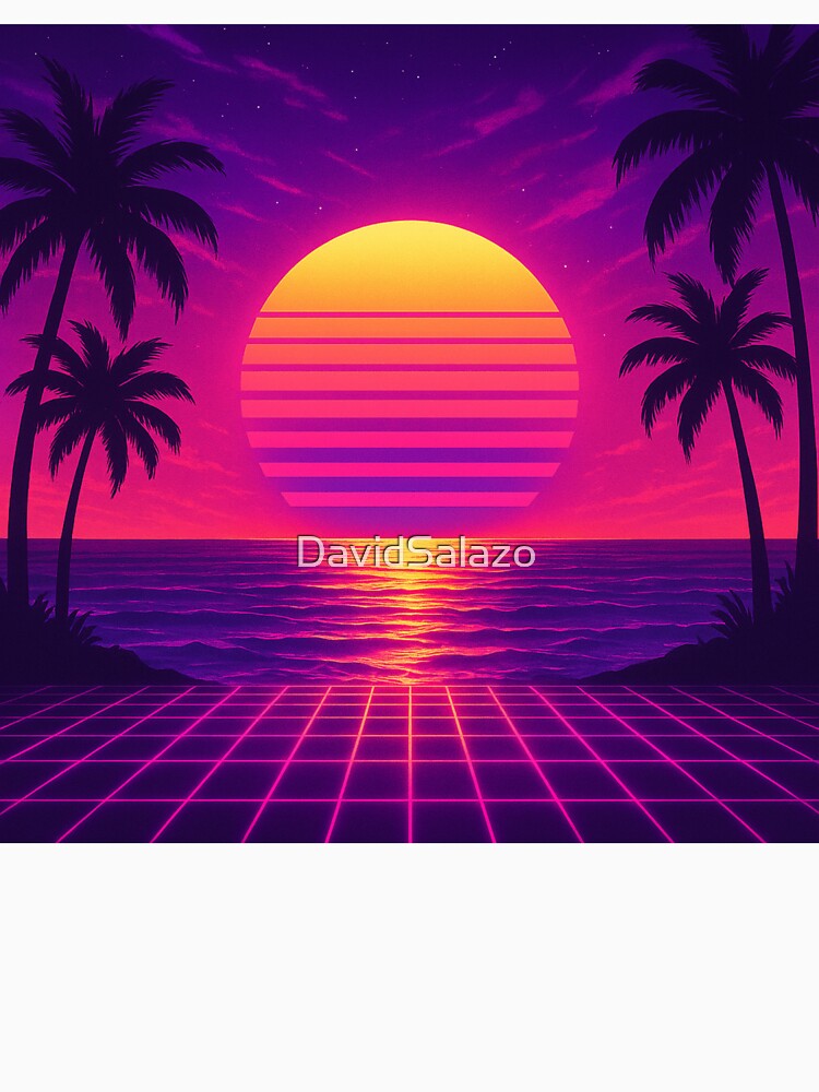 Vaporwave Sunset – Retro Futuristic Beach Scene by DavidSalazo