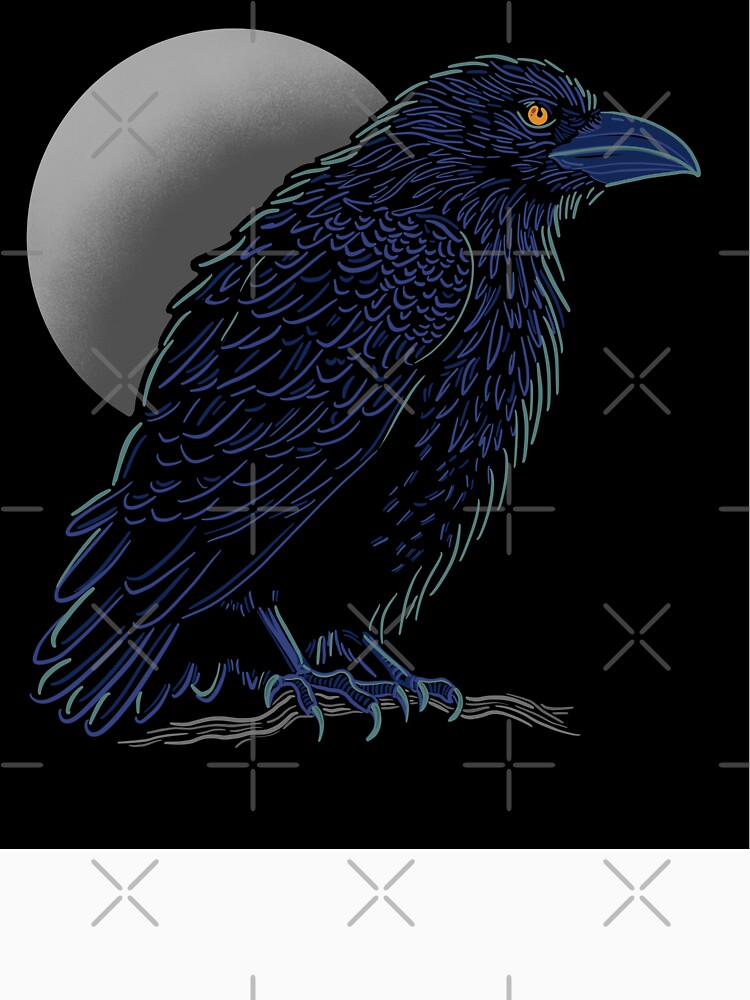 Crow design in blue and light green colors with full moon by DaveDanchuk
