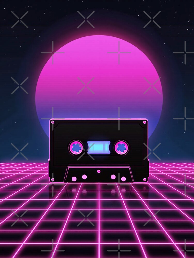 Retro Vaporwave Cassette Tape Neon Sunset 80s Synthwave Grid Aesthetic by WHITE FLAME PRINTS