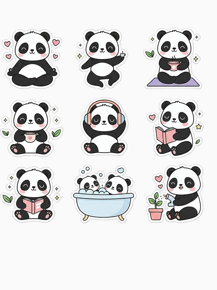 Cute Self-Care Panda Sticker Pack – Kawaii Panda Stickers for Laptop, Water Bottle & Planner by snaperos