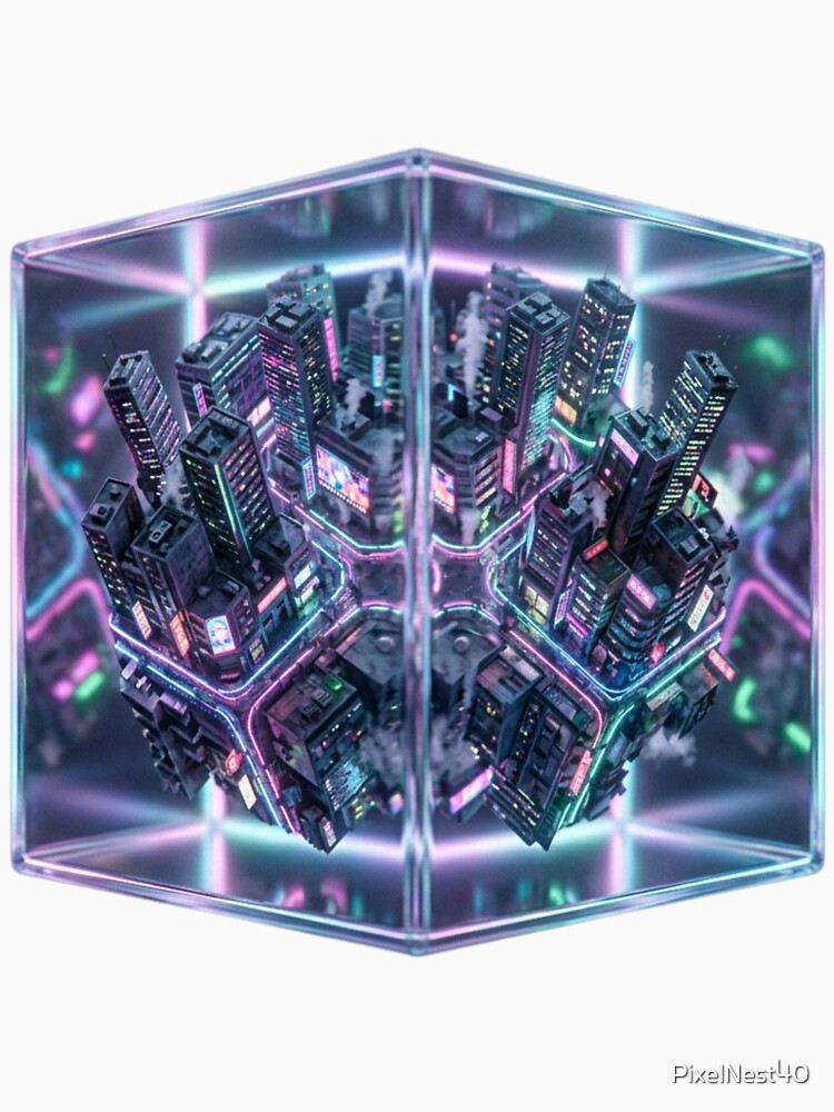 Neo Tokyo city floating cube by PixelNest40