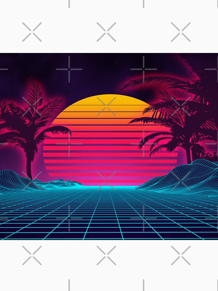 Retro Synthwave Sunset - 80s Vaporwave Grid Landscape Neon Palm Trees by leen12 Art Designs Prints