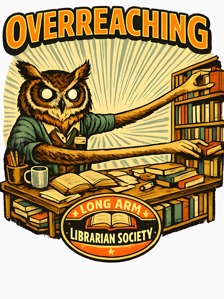 Overreaching Owl – Weirdcore Long‑Arm Librarian Illustration by Rawecz Studio