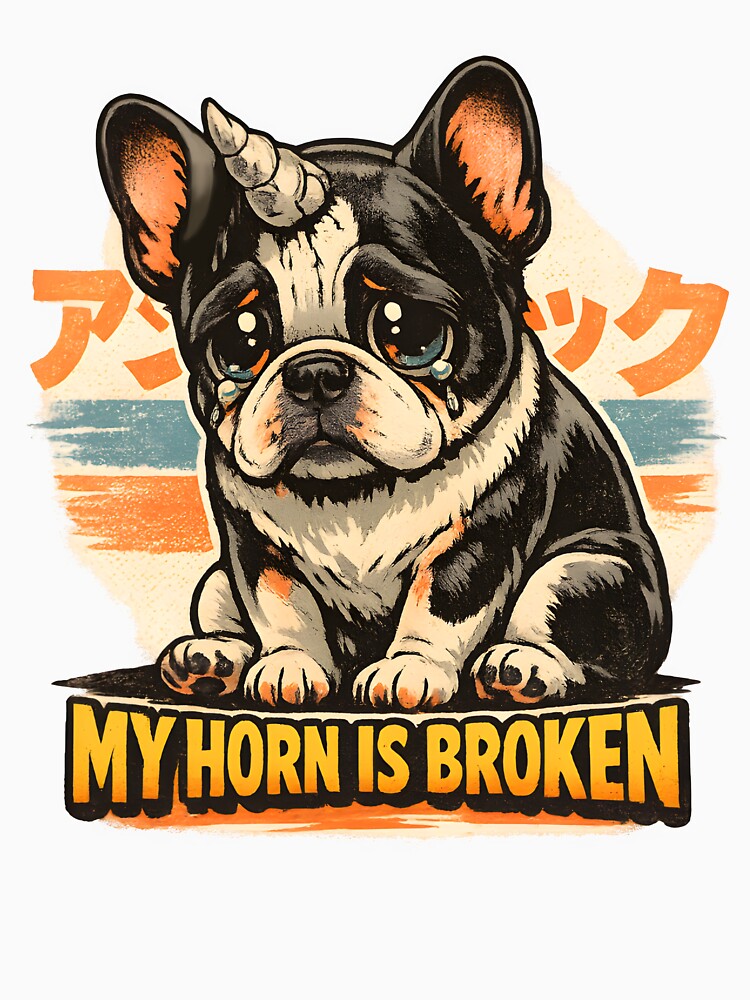 Broken Horn Frenchie – Cute Weirdcore Sad Unicorn Dog by Rawecz Studio