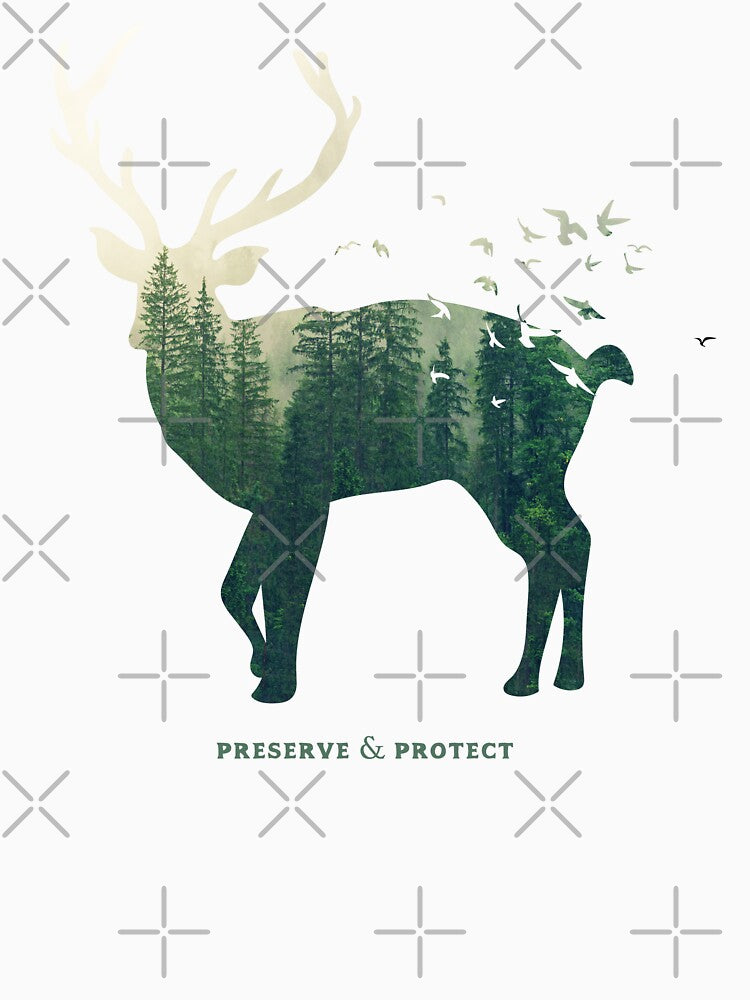 Preserve & Protect Deer Silhouette National Park Nature Double Exposure Forest Save the Environment Climate Change Wilderness Hiking Camping by lanynx design