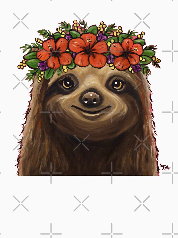 Sloth with Flower Crown Art by leekellerart