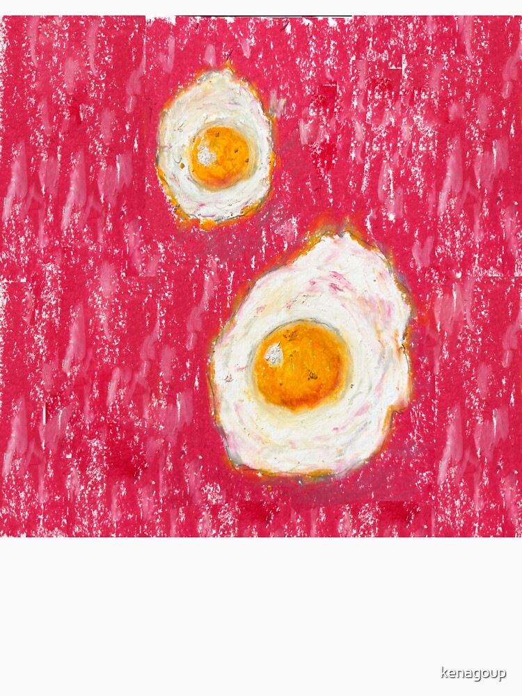 Fried Eggs Pink Pop Art Oil Pastel Food Illustration by kenagoup