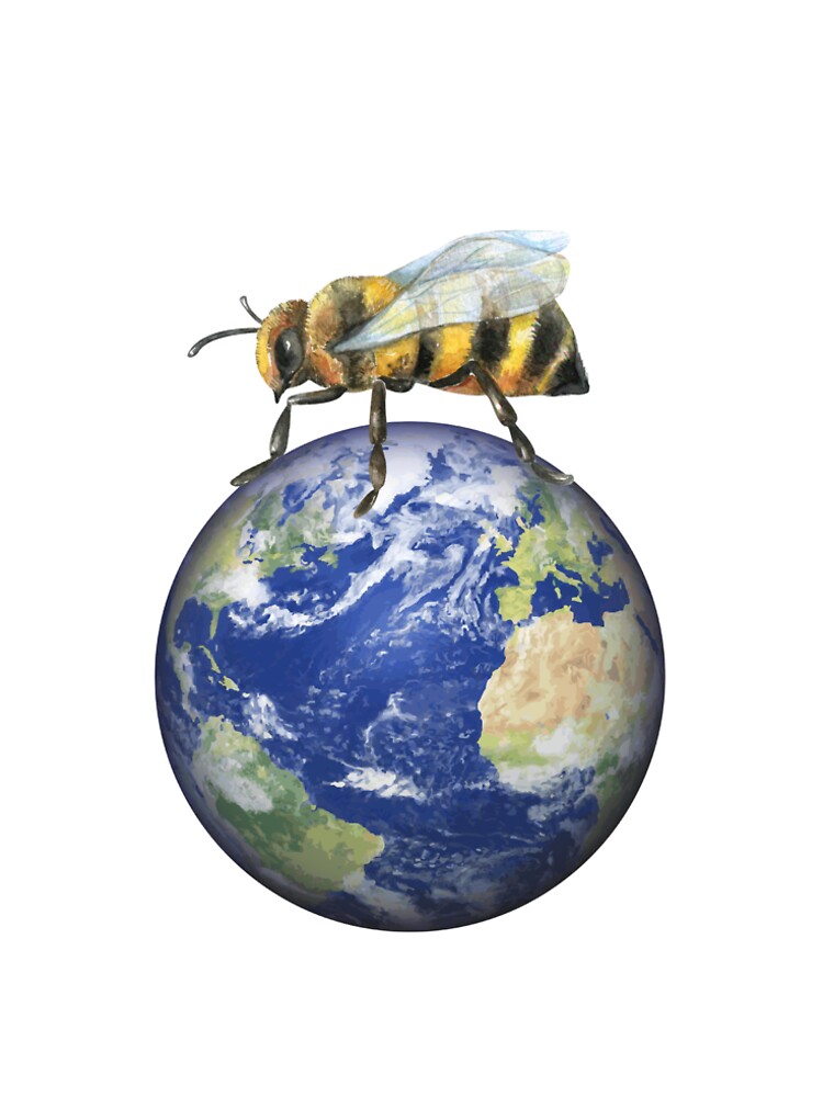 Earth and Bee art, Save the bees Poster, Bee decorations, Bee DIGITAL art, Bee home decor, Insect art, Bee PNG by AustriaDesigns