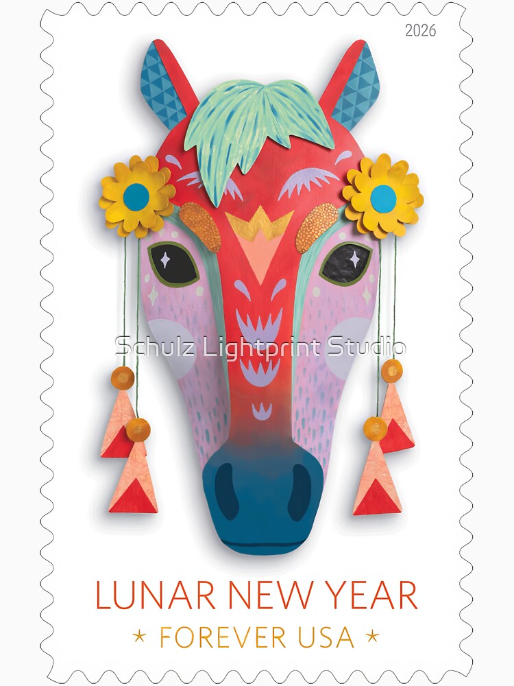 USA postage stamp 2026 Lunar New Year: Year of the Horse Forever stamp. by Schulz Lightprint Studio