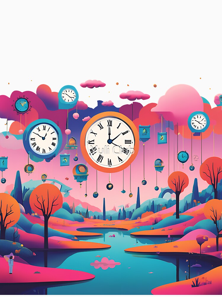 Surreal Landscape – Pink Sky, Clocks in the Clouds & Dream Lake by Yuli Club