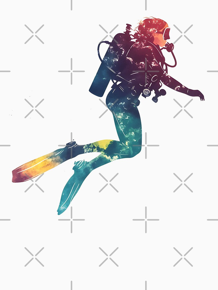 A little diver girl with scuba gear, swimming, full body, flat watercolor style, pastel tones, clean and minimalist design, pure white background Sticker by wonderisland