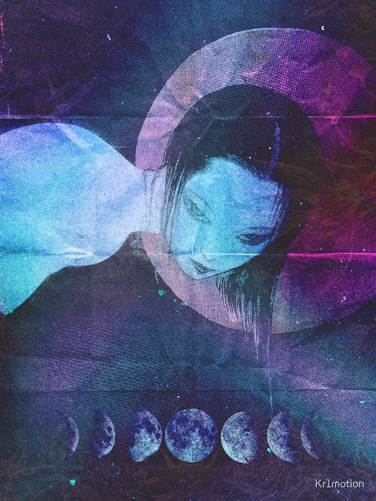 Moon Phases Dream – Cosmic Surreal Girl Aesthetic Artwork by Kr1motion