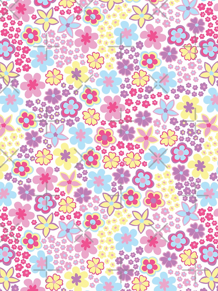 Pastel 60s retro flower power, purple, pink, pastel yellow, 60s groovy pattern, hippie flowers by blomastudios