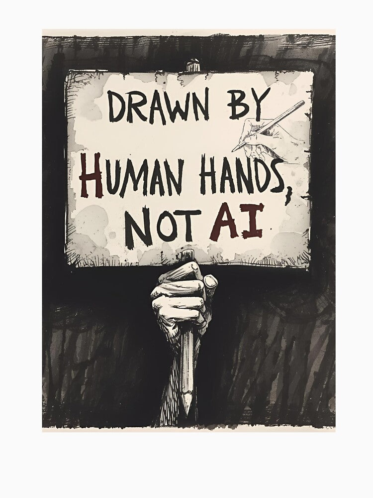 Drawn by Human Hands, Not AI – Artist Protest Pencil Design by ByPrintedThought