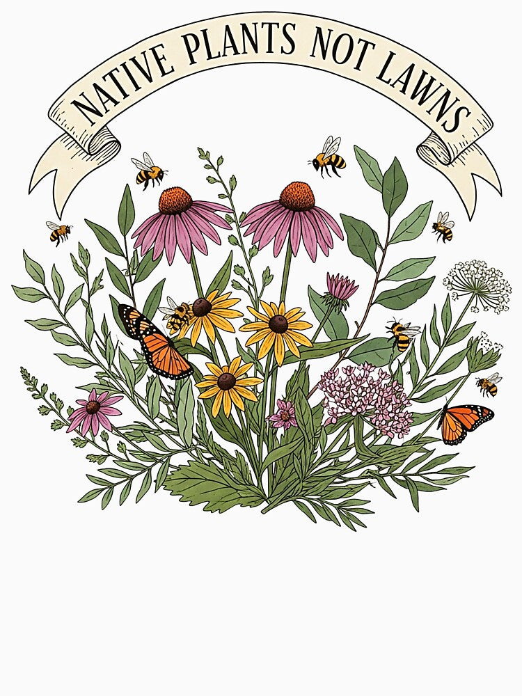 Native Plants Pollinator Garden Art with Monarchs and Bees by SholoStudio