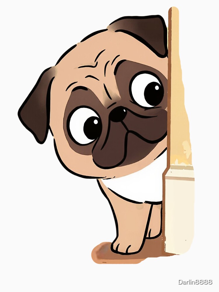 Funny Pug Peeking Cartoon - Cute Curious Dog Illustration by Darlin8888