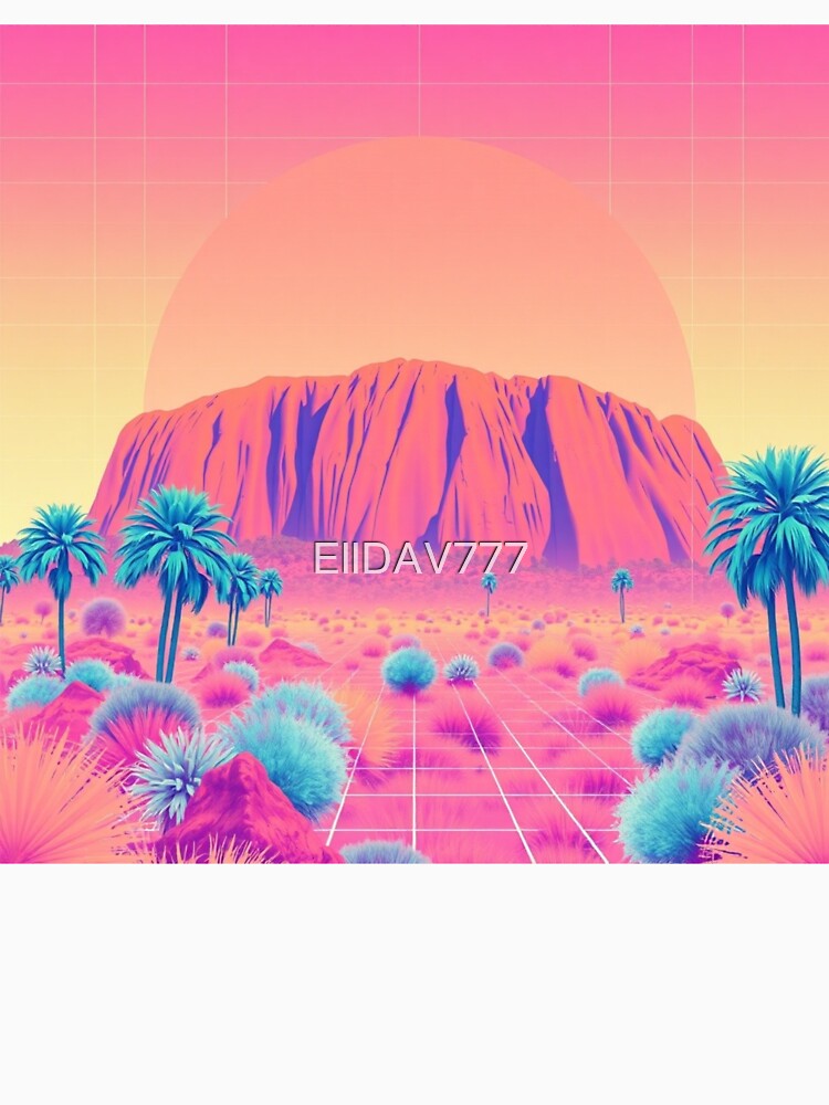 Vaporwave Uluru Sunset Art Print - Synthwave Ayers Rock with Palm Trees Retro 80s Poster by EllDAV777