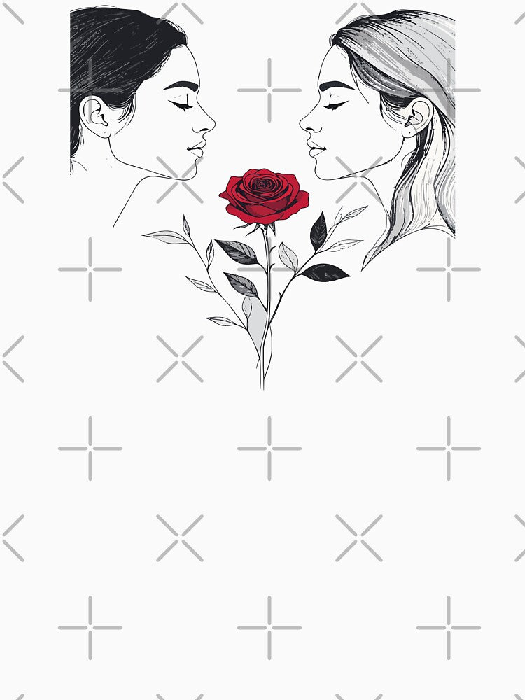 Gothic Twin Women with Red Rose Print - Dark Aesthetic Mystic Feminine Illustration Black Background Wall Art by BestChoiceService