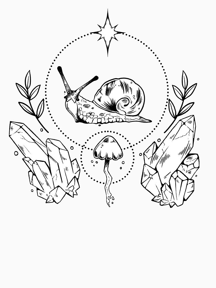 Woodland wander || forest snail, crystal & mushroom design by RatsFortuna