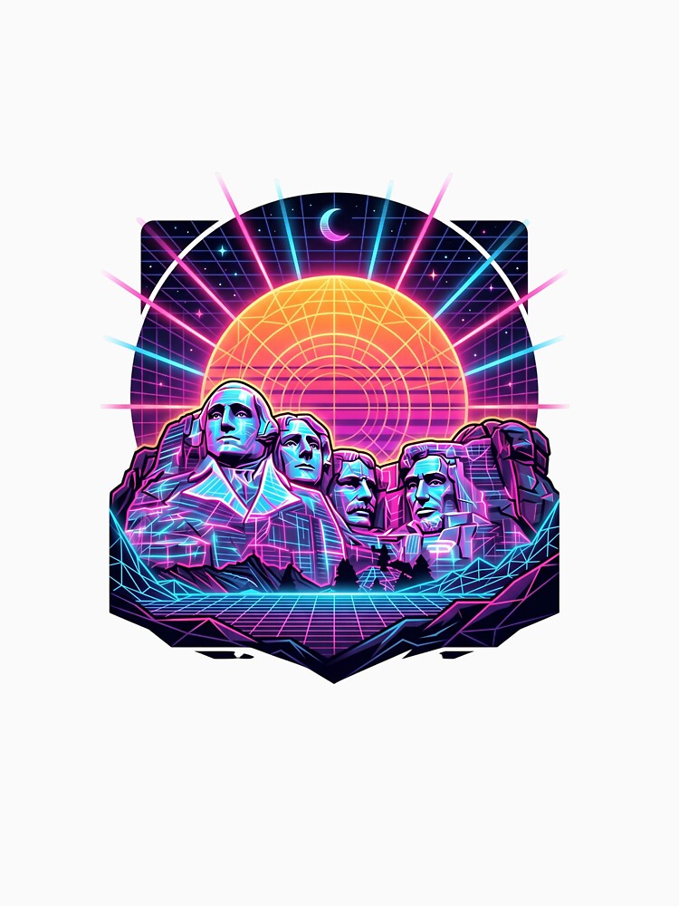 Mount Rushmore Synthwave Neon Retro 80s Cyber Sun by PictoVibe