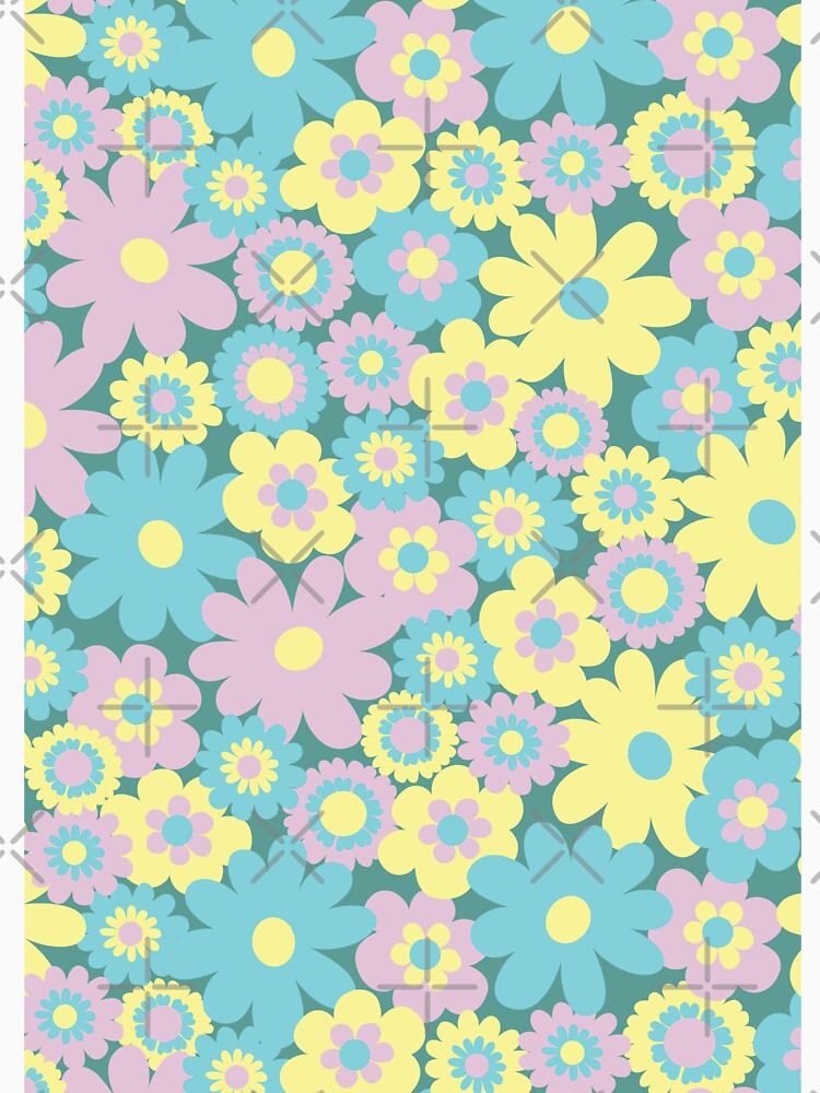 80s pastel retro flowers, pastel pink, pastel green, pastel yellow, lilac, 60s retro pattern, groovy florals by blomastudios