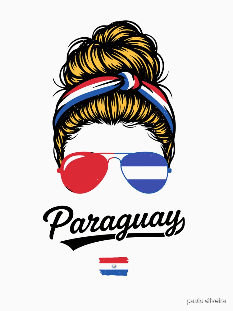 Paraguay Pop Art Woman T-Shirt – Vintage Woodcut Flag Sunglasses Graphic for Proud Paraguay Supporters by paulo silveira