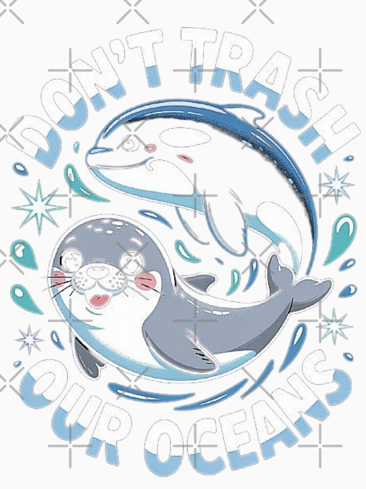 Save the Ocean – Cute Seal and Dolphin Marine Life Conservation Art by love3617