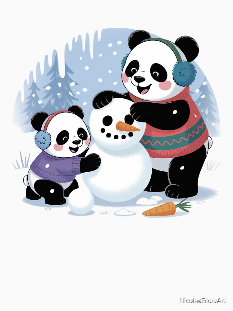 Pandas and Snowman by NicolasGlowArt