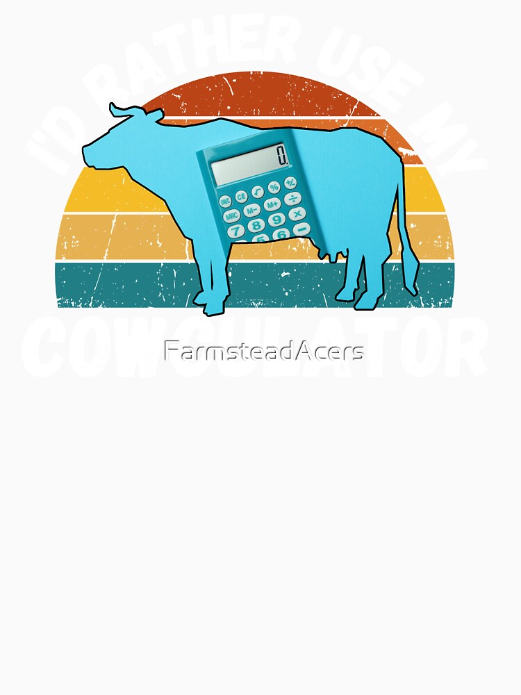 Light Blue Math Cow with Vintage sunset "Cow-Culator" jokes Funny colorful cow puns Calculator by FarmsteadAcers