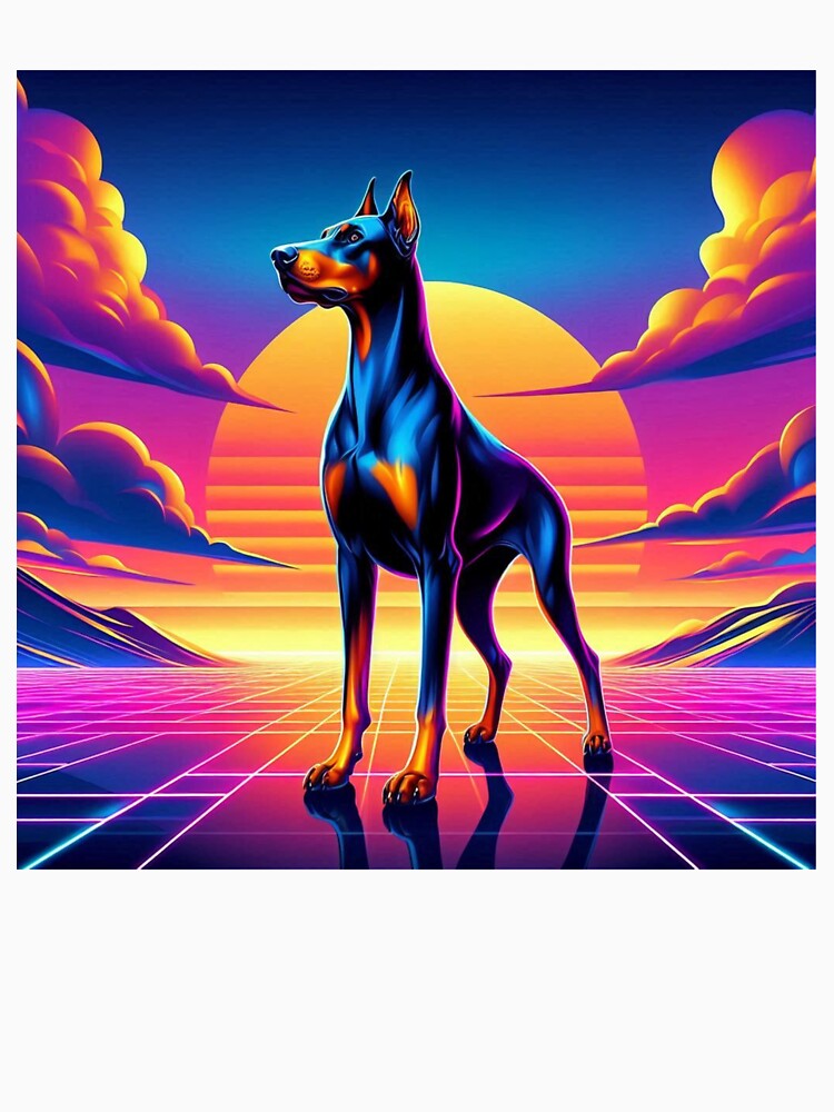 Neon Doberman – Synthwave Sunset Power Design by Dogandesighn