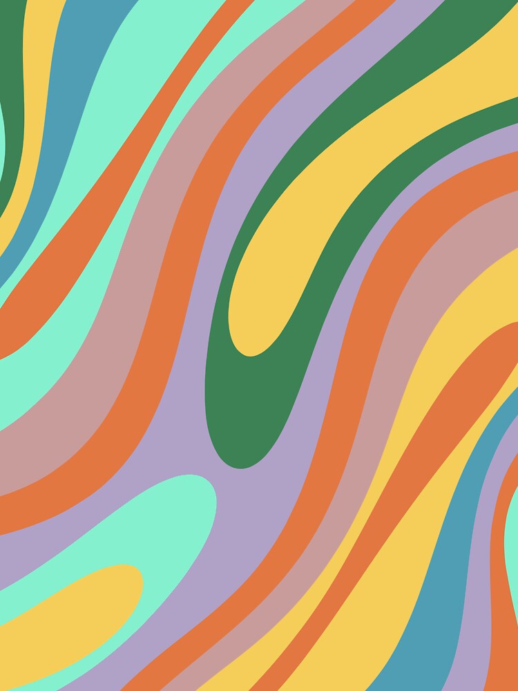 Wavy Loops Retro Abstract Pattern Lavender Green Yellow Orange Mint by kierkegaard