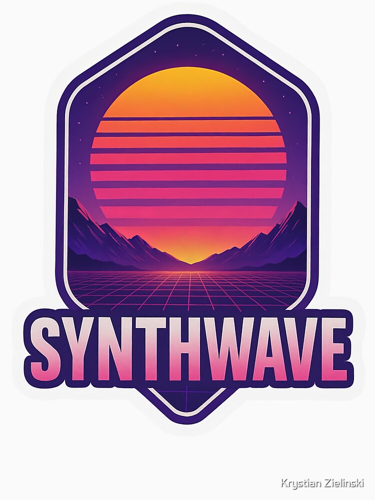 Synthwave Sunset – Retro Aesthetic Sticker by Krystian Zielinski
