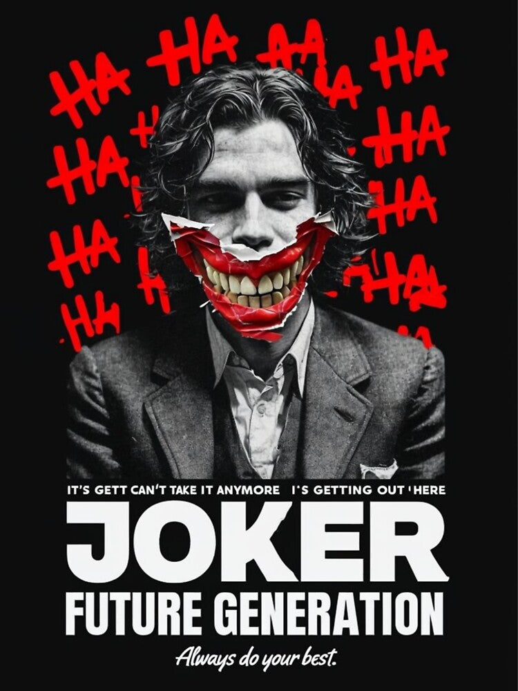 "Man with Chaotic Red Text & Dark Humor – Future Generation Aesthetic" by Colorful-Garden