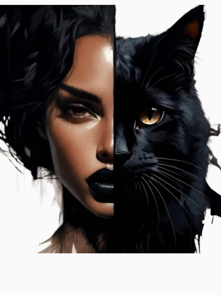 Shadow Self – Intuitive Woman and Black Cat Duality Art by NUVYStudio