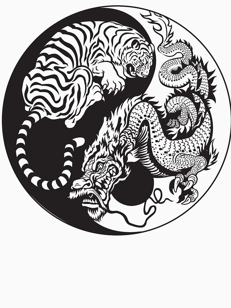 Chinese Tiger and Dragon | Yin and Yang Design | Line Art by offbranddesign