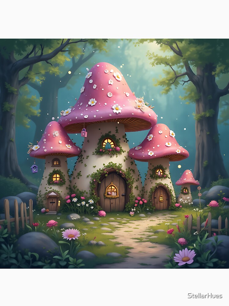 Cottagecore Mushroom Village Sticker by StellarHues